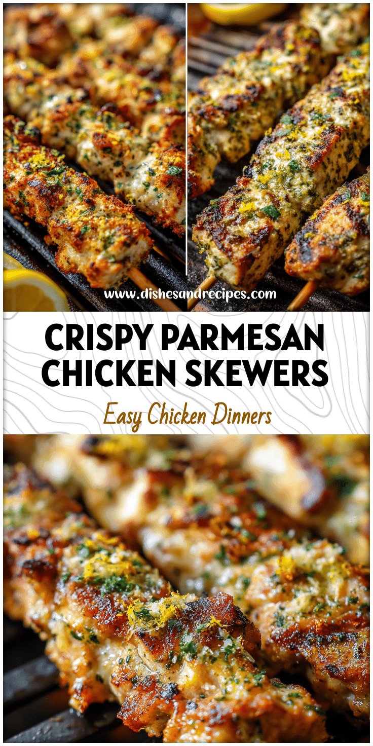 Garlic Parmesan Chicken Skewers sprinkled with herbs and lemon zest on a hot grill.